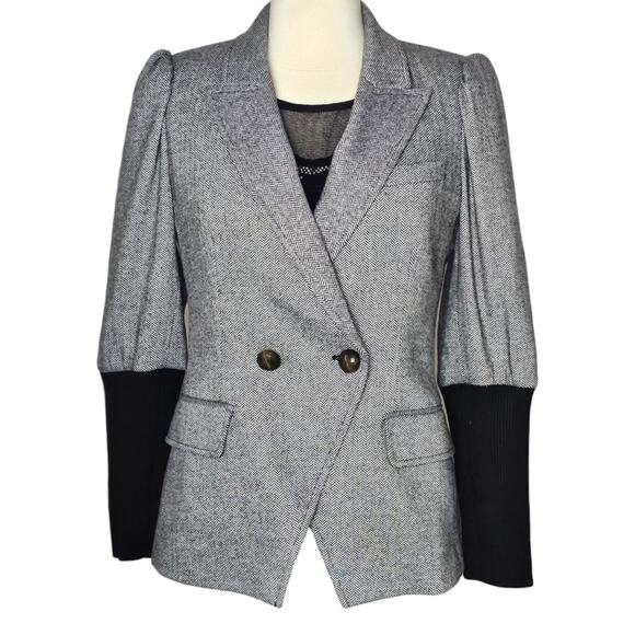 Veronica Beard Bayard Dickey Colorblock Jacket in Herringbone Grey Size 4 - Picture 2 of 14